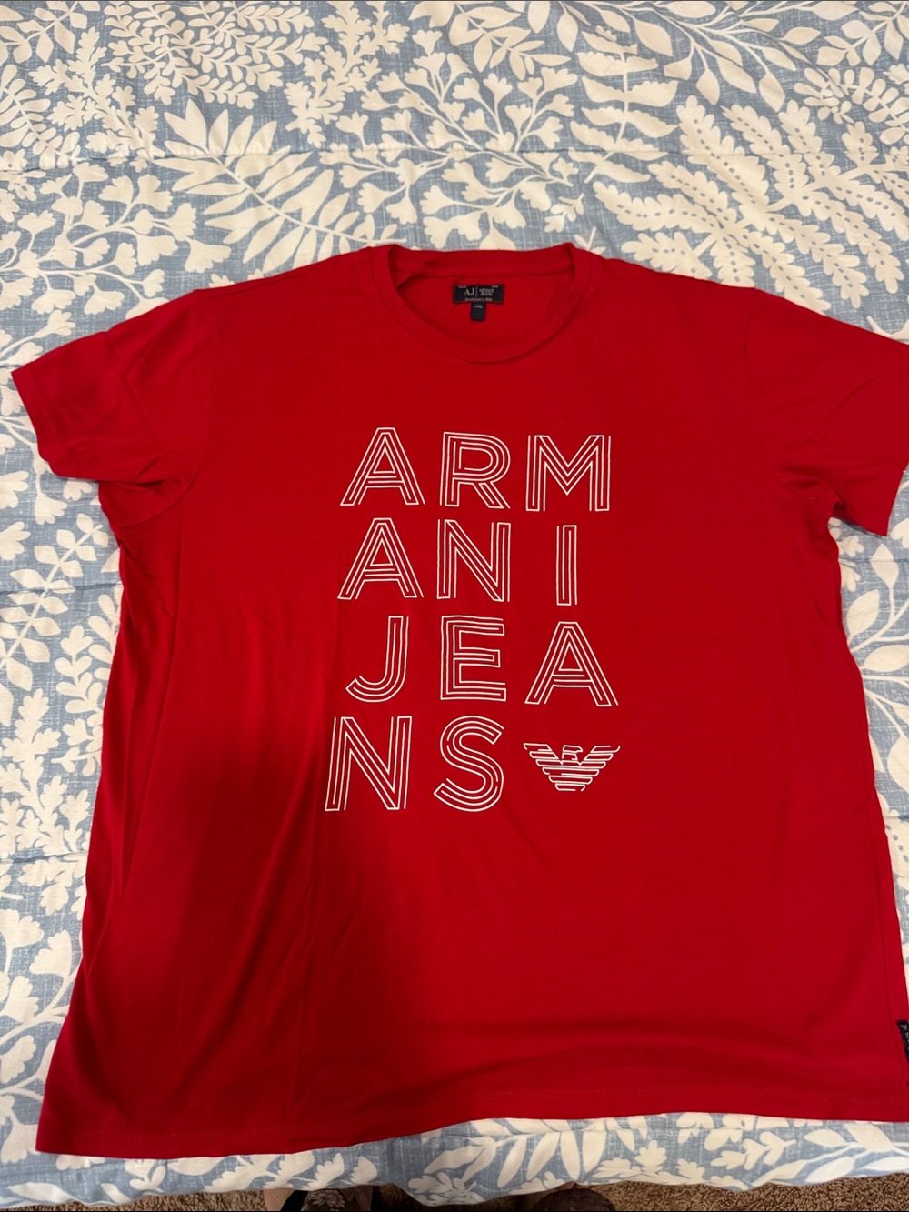 Men's Armani Jeans Red Short-Sleeve Logo Tee XXl